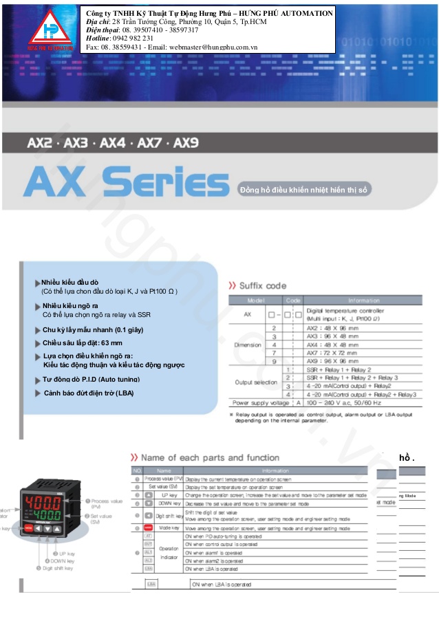bộ điều khiển nhiệt độ hiển thị số AX Series