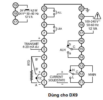 Cách đấu dây đồng hồ nhiệt độ DX9-KCWNR
