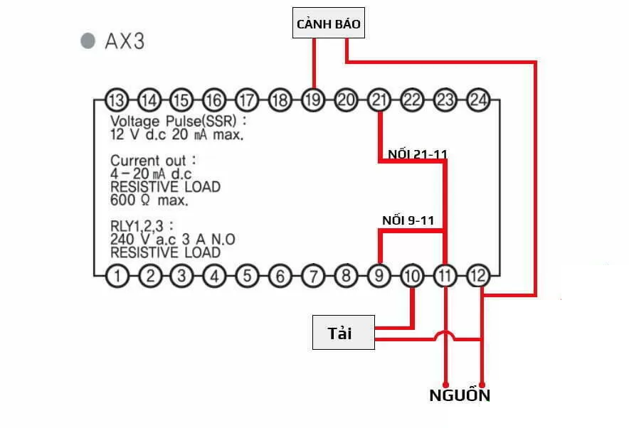 đấu nối bộ điều khiển nhiệt độ AX3-1A