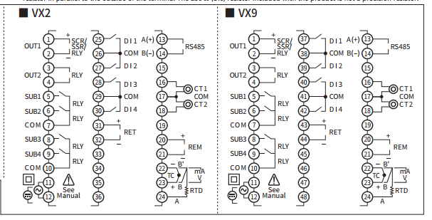 sơ đồ đấu dây đồng hồ nhiệt độ VX2-VX9