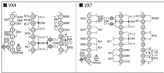 Sơ đồ đấu dây đồng hồ nhiệt VX4-VX7